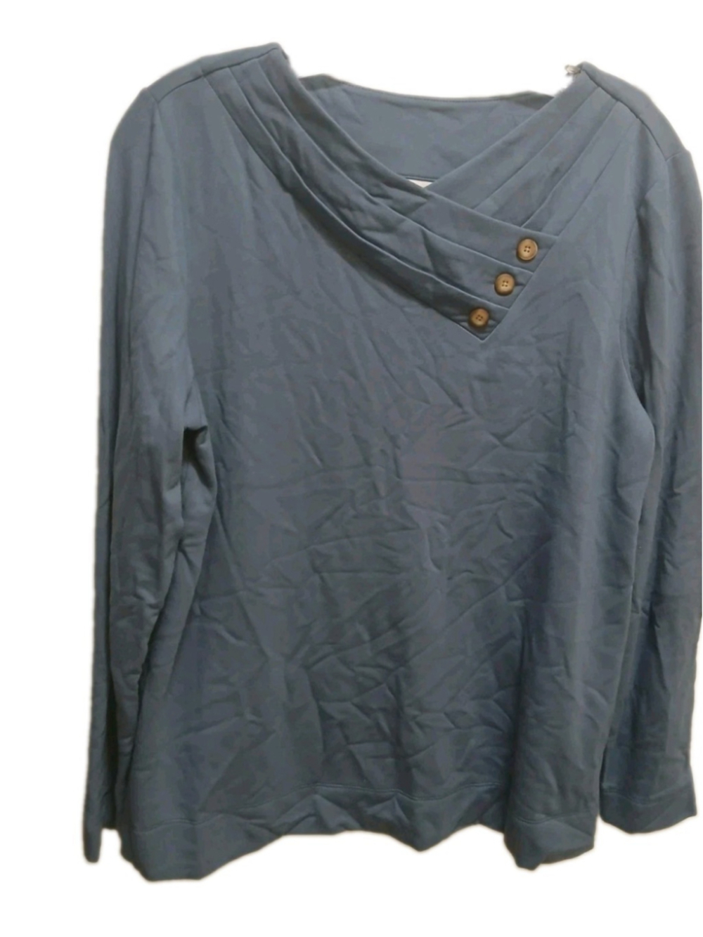 Pure Jill Womens Asymmetrical Buttoned Collar Top Sz M Blue Soft Comfy Casual